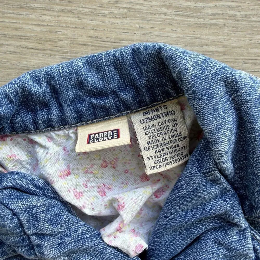 Faded Glory Baby Girls 12 Months Embroidered Blue Jean Jacket Denim Vintage Y2K